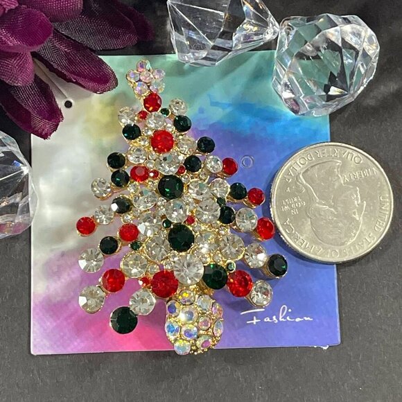 Christmas Tree Lapel Pin Rhinestone Sparkle Badge Brooch Accessories Jewelry Pin - Picture 3 of 6